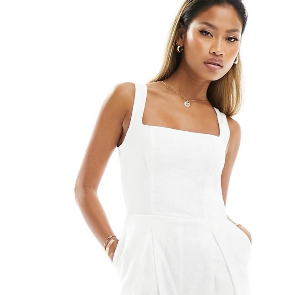 White Square-Neck Jumpsuit with Wide Straps